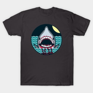 Dark night at the sea - wild shark appear T-Shirt